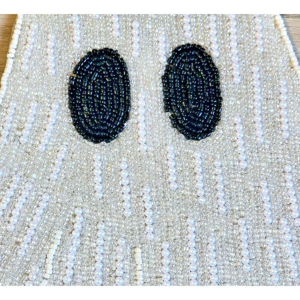 Ghost Beaded Halloween Placemat Charger White Silver Christian Siriano 16x15